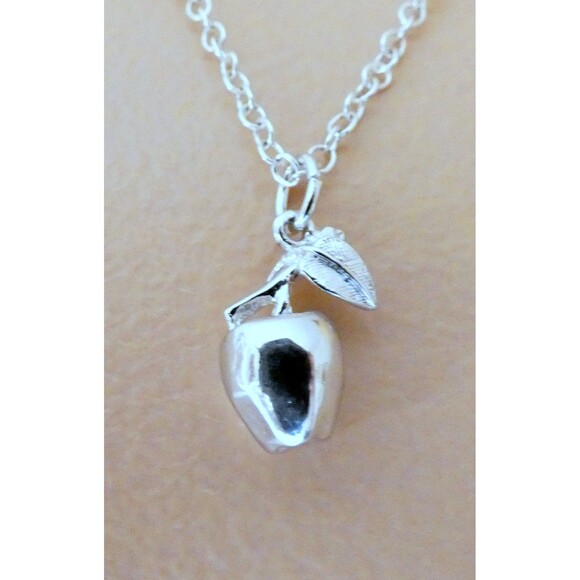 VTG Solid 925 Sterling Silver 3D Apple Pendant Pendant Necklace 18” - Picture 6 of 7